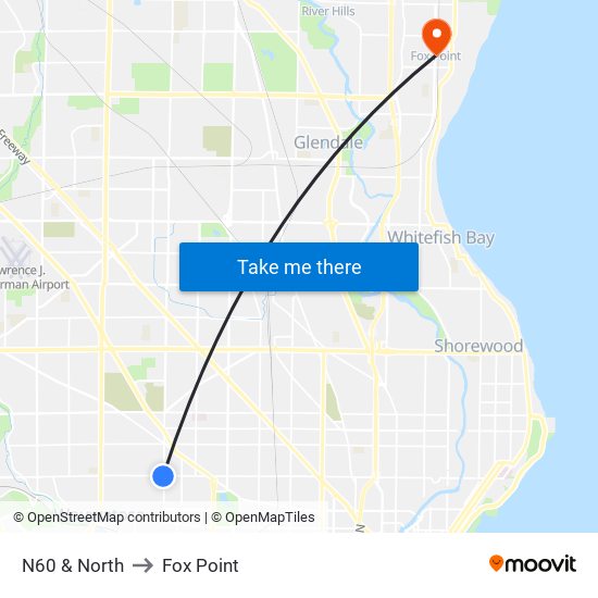 N60 & North to Fox Point map