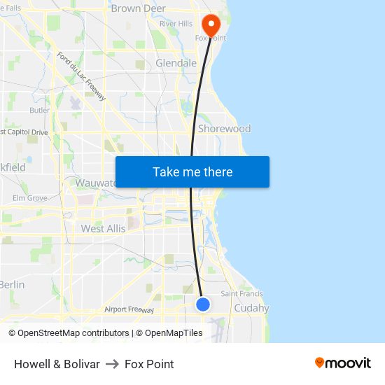 Howell & Bolivar to Fox Point map