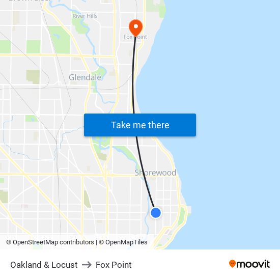 Oakland & Locust to Fox Point map