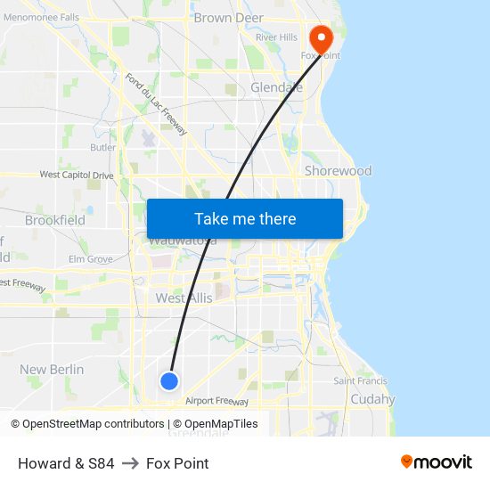 Howard & S84 to Fox Point map