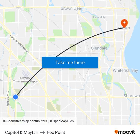 Capitol & Mayfair to Fox Point map