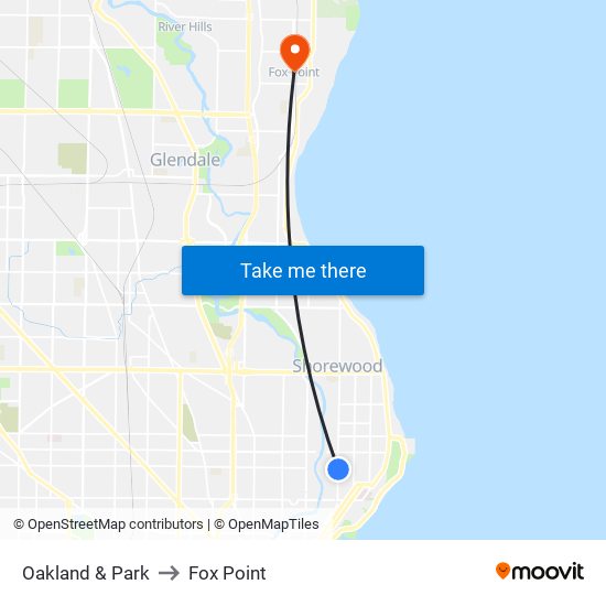 Oakland & Park to Fox Point map