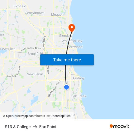 S13 & College to Fox Point map