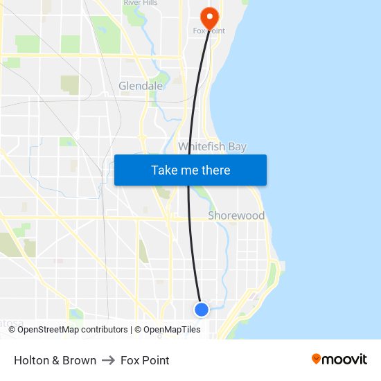 Holton & Brown to Fox Point map