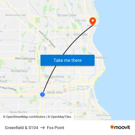 Greenfield & S104 to Fox Point map