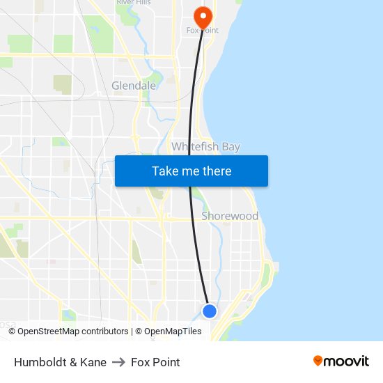 Humboldt & Kane to Fox Point map