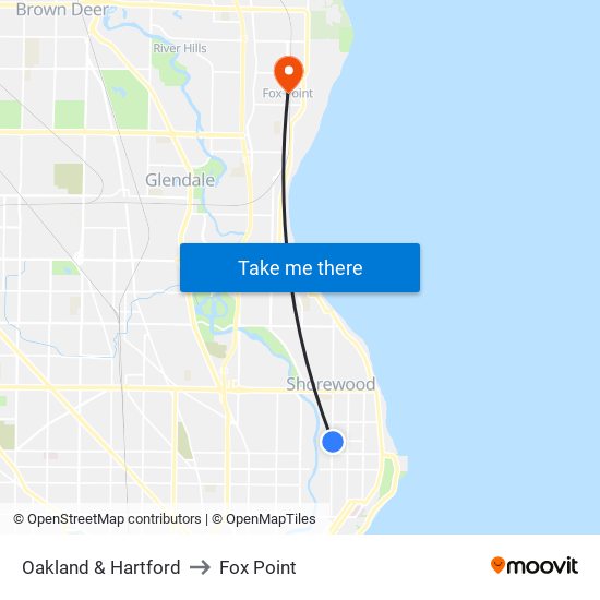 Oakland & Hartford to Fox Point map