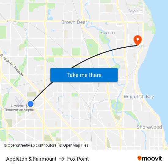 Appleton & Fairmount to Fox Point map