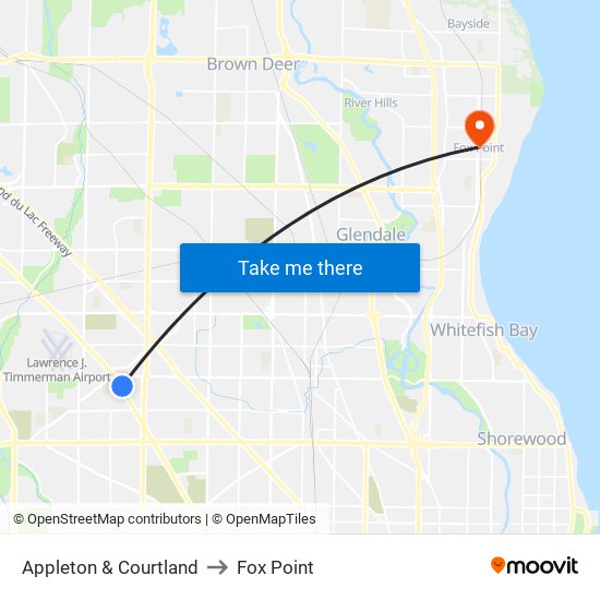 Appleton & Courtland to Fox Point map