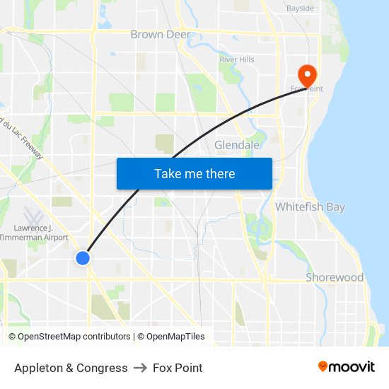 Appleton & Congress to Fox Point map