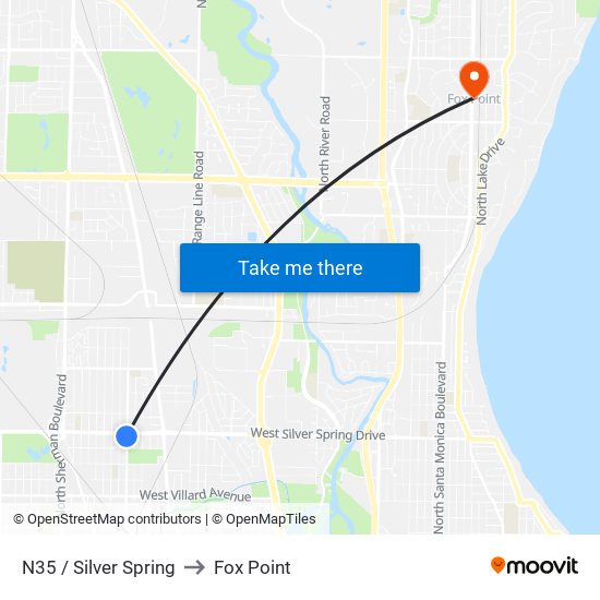 N35 / Silver Spring to Fox Point map