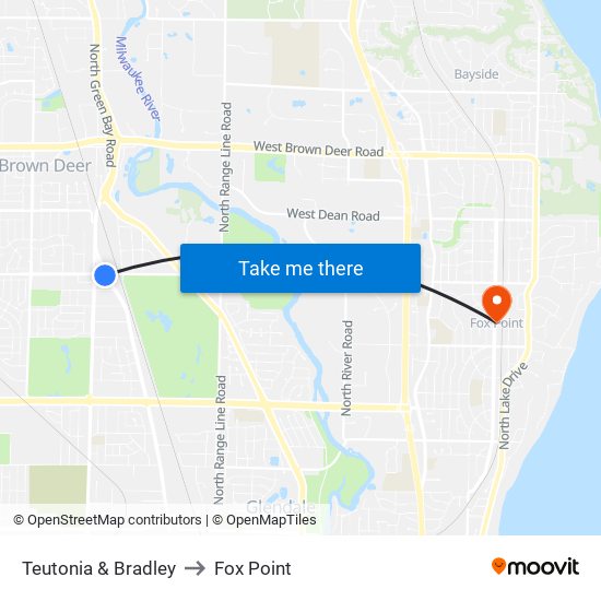 Teutonia & Bradley to Fox Point map