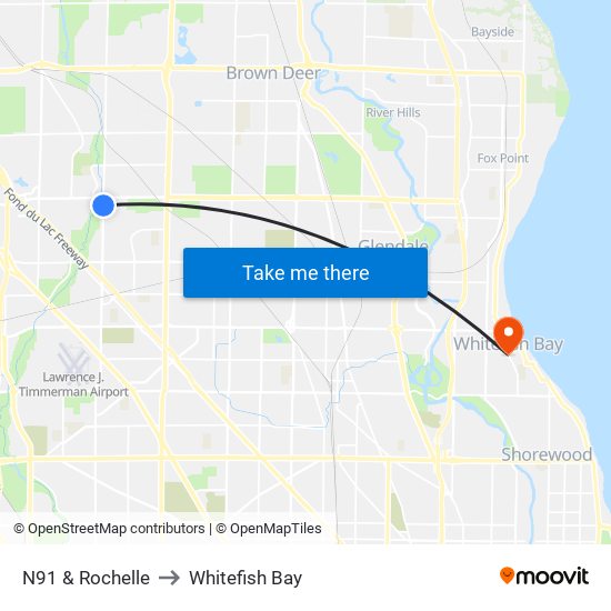 N91 & Rochelle to Whitefish Bay map