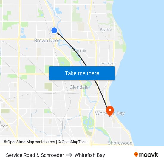 Service Road & Schroeder to Whitefish Bay map