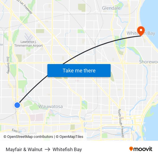 Mayfair & Walnut to Whitefish Bay map