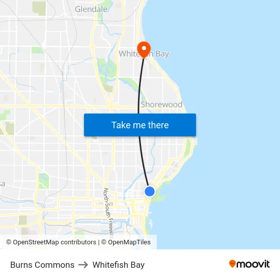 Burns Commons to Whitefish Bay map