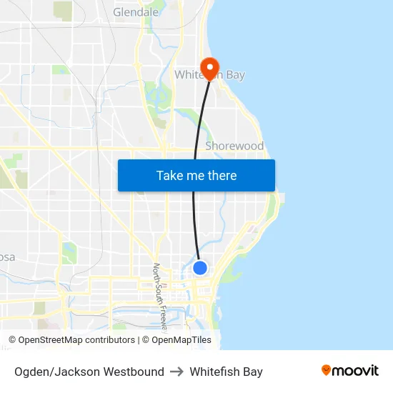 Ogden/Jackson Westbound to Whitefish Bay map