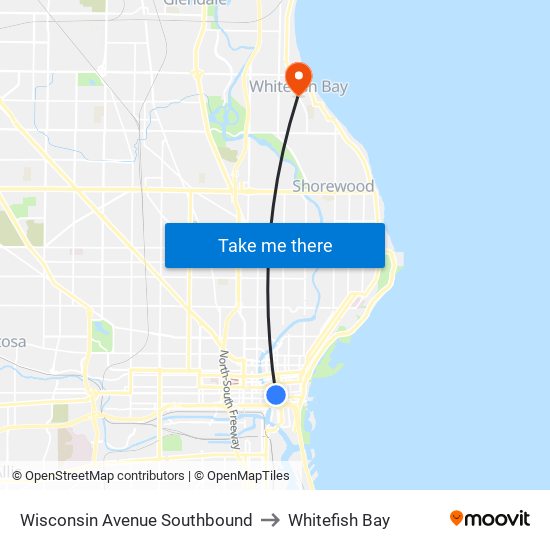 Wisconsin Avenue Southbound to Whitefish Bay map