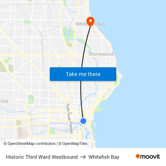 Historic Third Ward Westbound to Whitefish Bay map