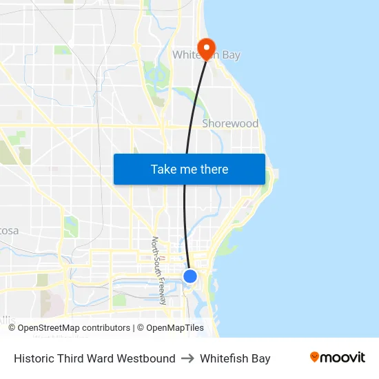 Historic Third Ward Westbound to Whitefish Bay map