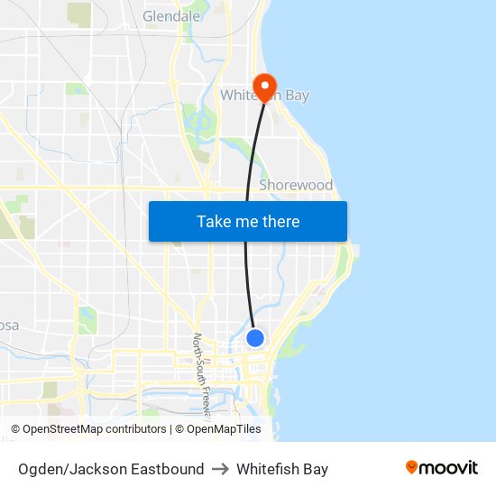 Ogden/Jackson Eastbound to Whitefish Bay map