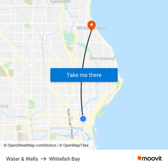 Water & Wells to Whitefish Bay map