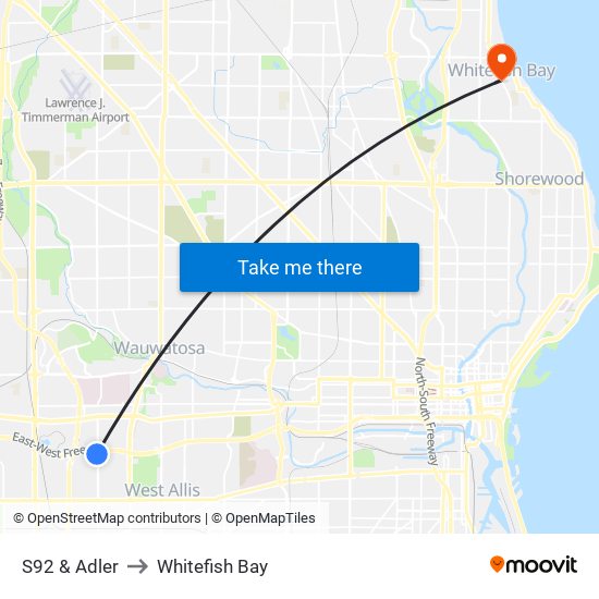 S92 & Adler to Whitefish Bay map