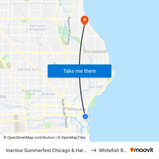 Inactive Summerfest Chicago & Harbor to Whitefish Bay map