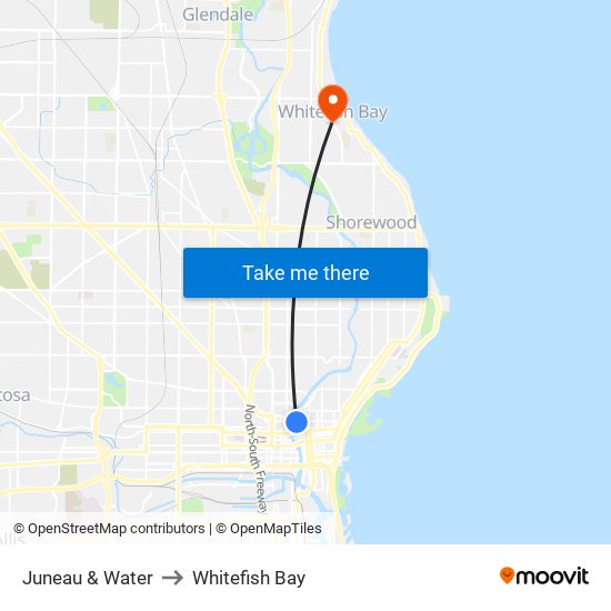 Juneau & Water to Whitefish Bay map