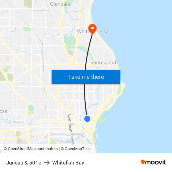 Juneau & 501e to Whitefish Bay map