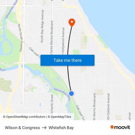 Wilson & Congress to Whitefish Bay map