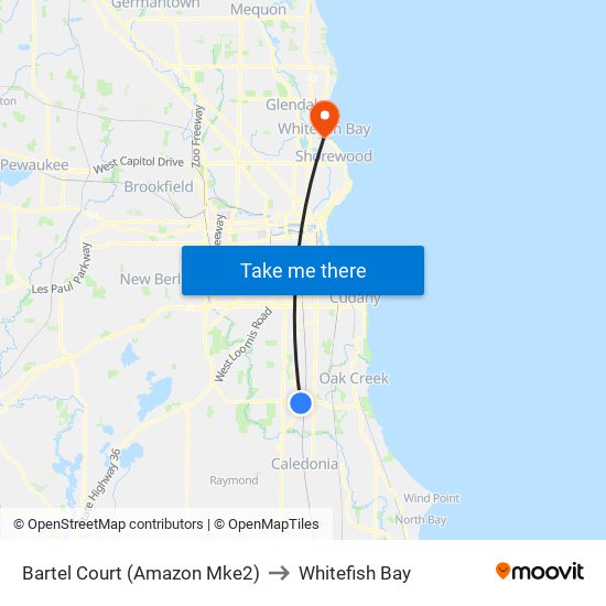 Bartel Court (Amazon Mke2) to Whitefish Bay map