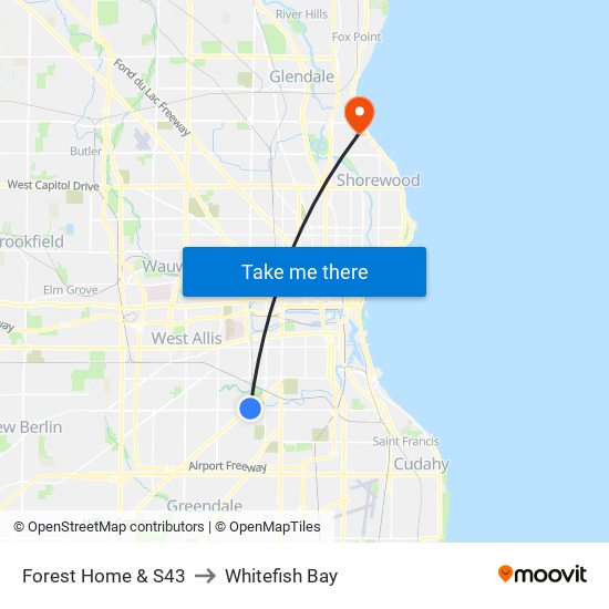 Forest Home & S43 to Whitefish Bay map
