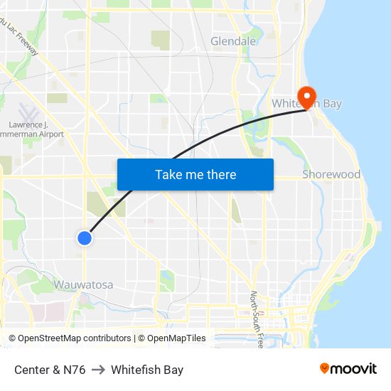 Center & N76 to Whitefish Bay map