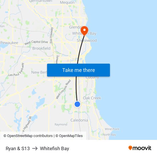 Ryan & S13 to Whitefish Bay map