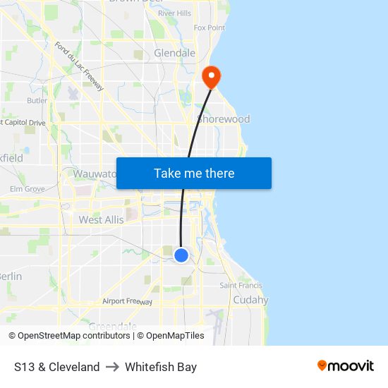 S13 & Cleveland to Whitefish Bay map