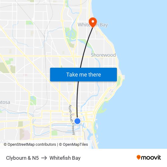 Clybourn & N5 to Whitefish Bay map