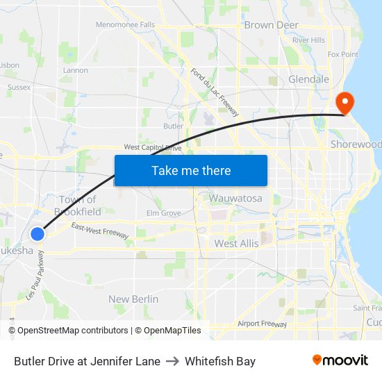 Butler Drive at Jennifer Lane to Whitefish Bay map