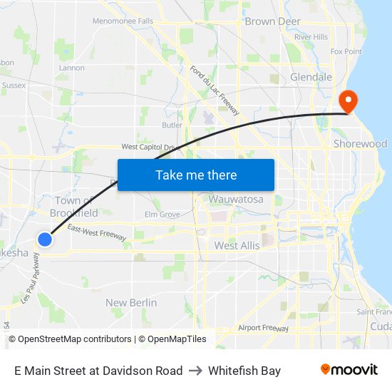 E Main Street at Davidson Road to Whitefish Bay map