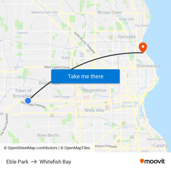 Eble Park to Whitefish Bay map