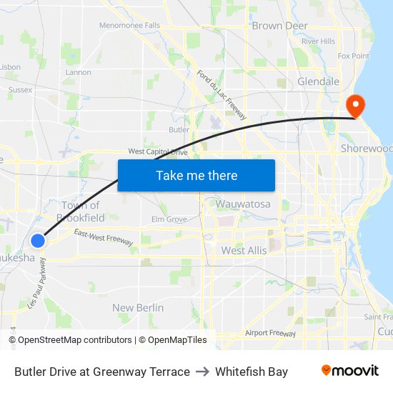 Butler Drive at Greenway Terrace to Whitefish Bay map