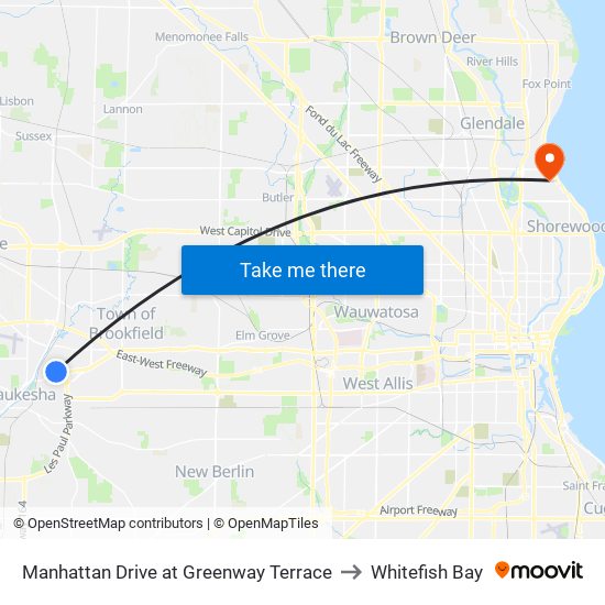 Manhattan Drive at Greenway Terrace to Whitefish Bay map