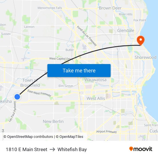 1810 E Main Street to Whitefish Bay map