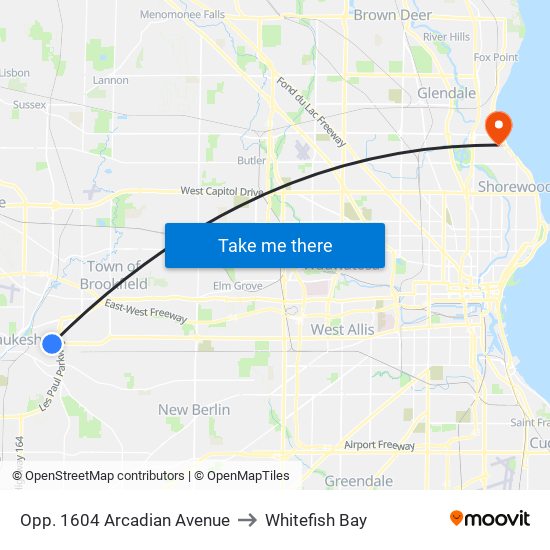 Opp. 1604 Arcadian Avenue to Whitefish Bay map