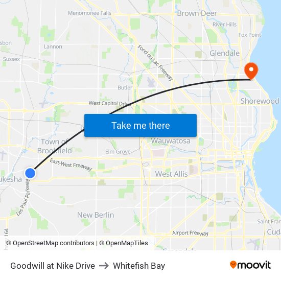 Goodwill at Nike Drive to Whitefish Bay map