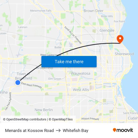 Menards at Kossow Road to Whitefish Bay map