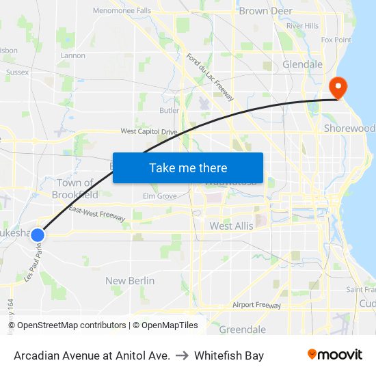 Arcadian Avenue at Anitol Ave. to Whitefish Bay map