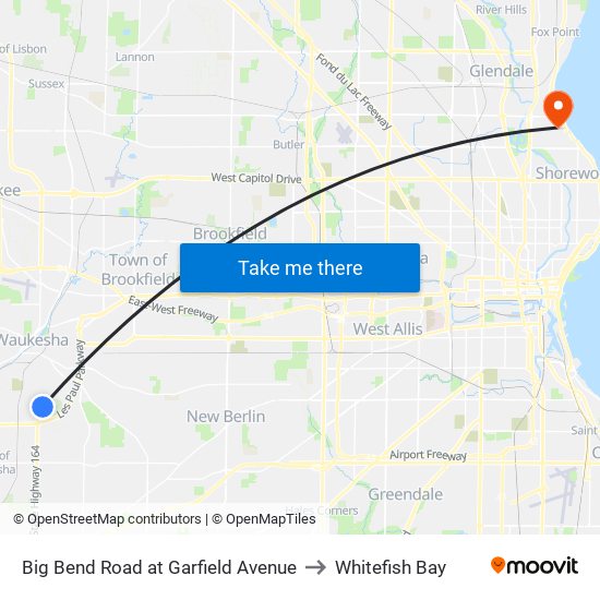 Big Bend Road at Garfield Avenue to Whitefish Bay map