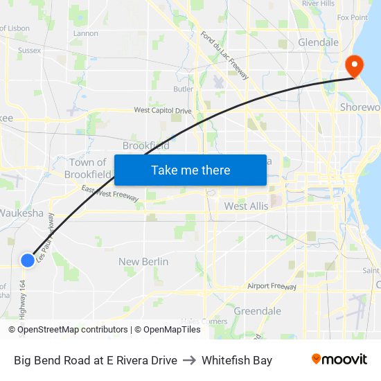 Big Bend Road at E Rivera Drive to Whitefish Bay map