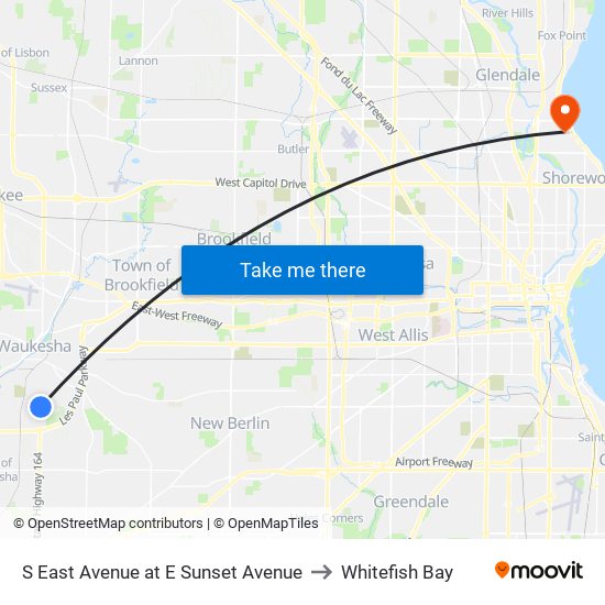 S East Avenue at E Sunset Avenue to Whitefish Bay map